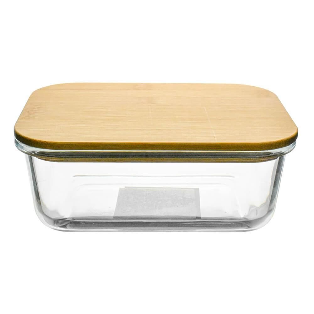 Pote Hermético Vidro Retangular Tampa Bambu 640Ml Vista Home