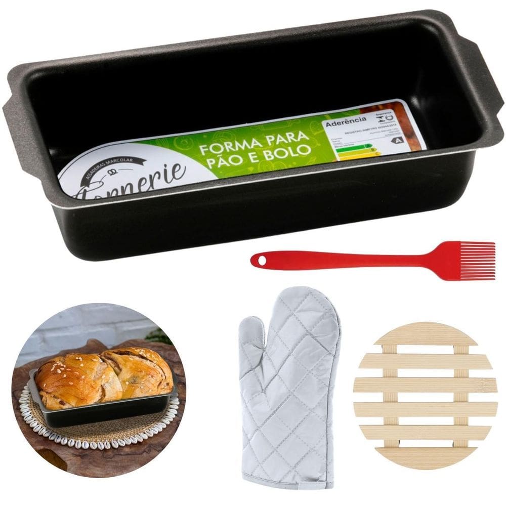 Forma De Pão Grande 2L + Luva + Pincel + Descanso De Panela
