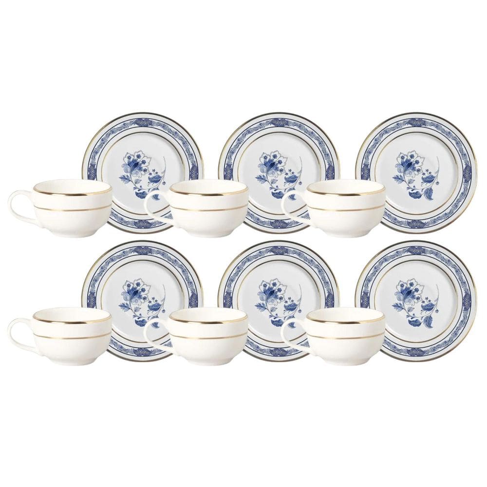 Jogo Xicaras De Chá Com Pires 250Ml Kit 6Pcs Cerâmica Xangai