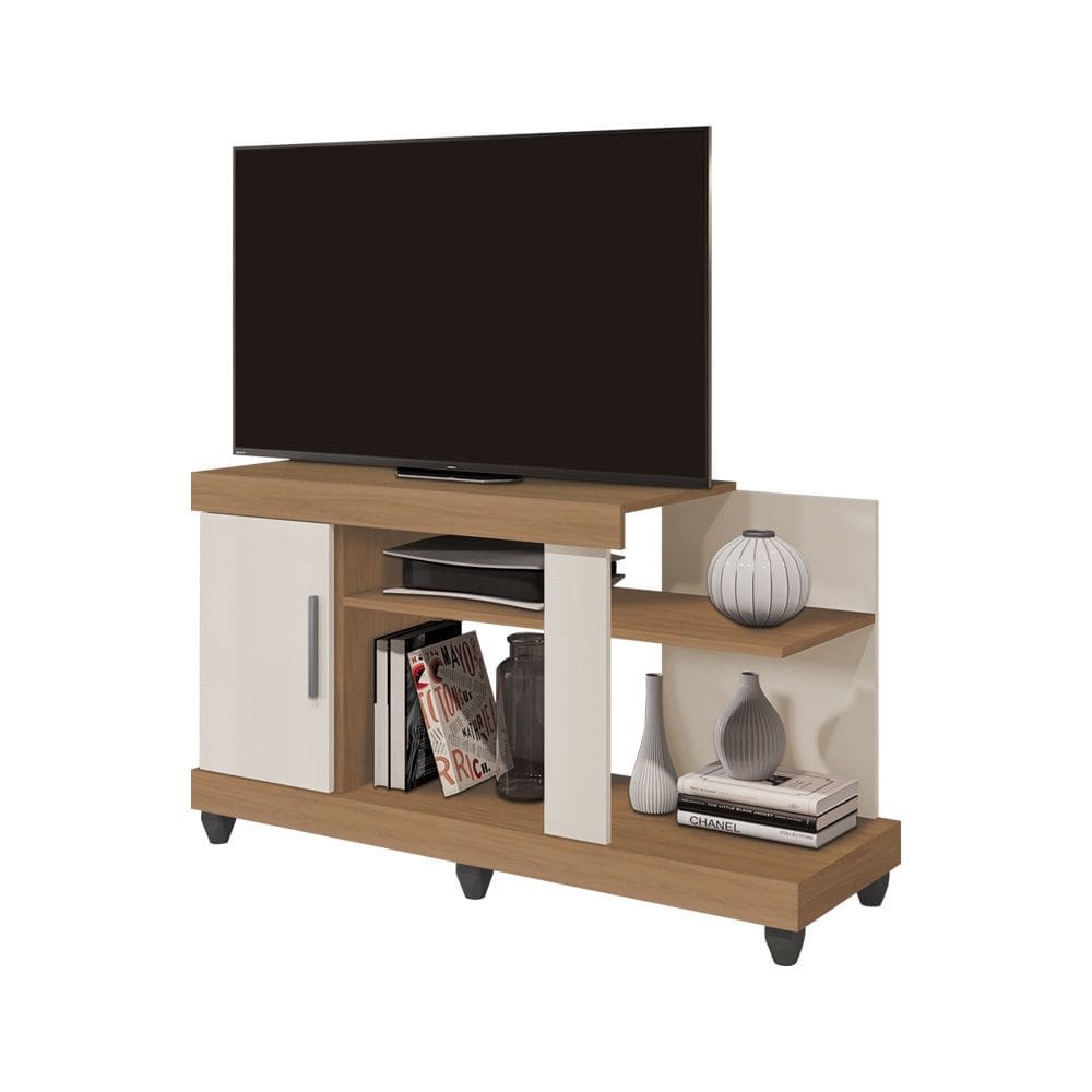 Rack Canada 120m Para TV até 42 Polegadas 1 Porta - Nature/Off White Móveis Leão