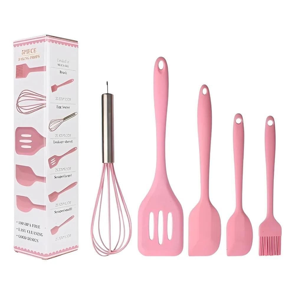 3X Kit Utensílios Cozinha Silicone 5 Peças Espátula Fue Pinc