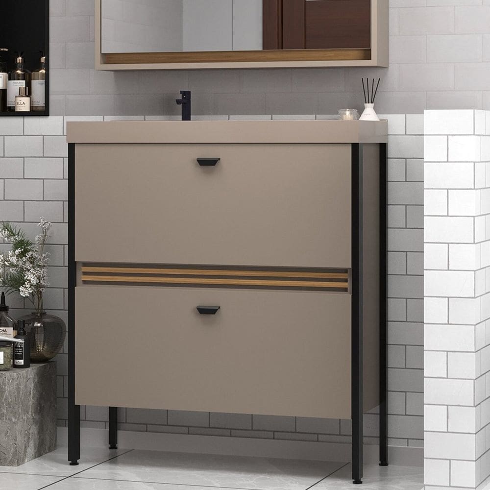 Gabinete de Banheiro com Pia 80cm Ref 810 London Gianduia/Itapuã