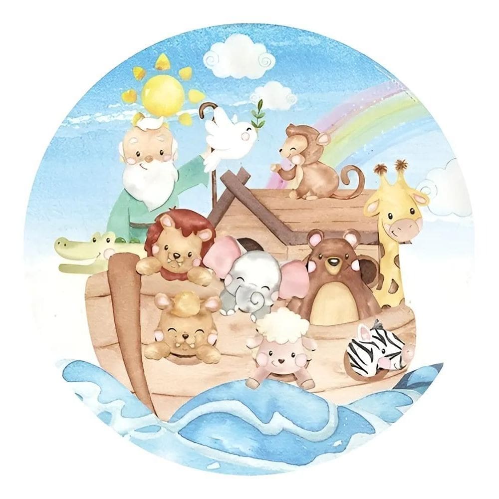 Painel Festa Redondo Sublimado 3D Tecido C/Elástic Arca De N