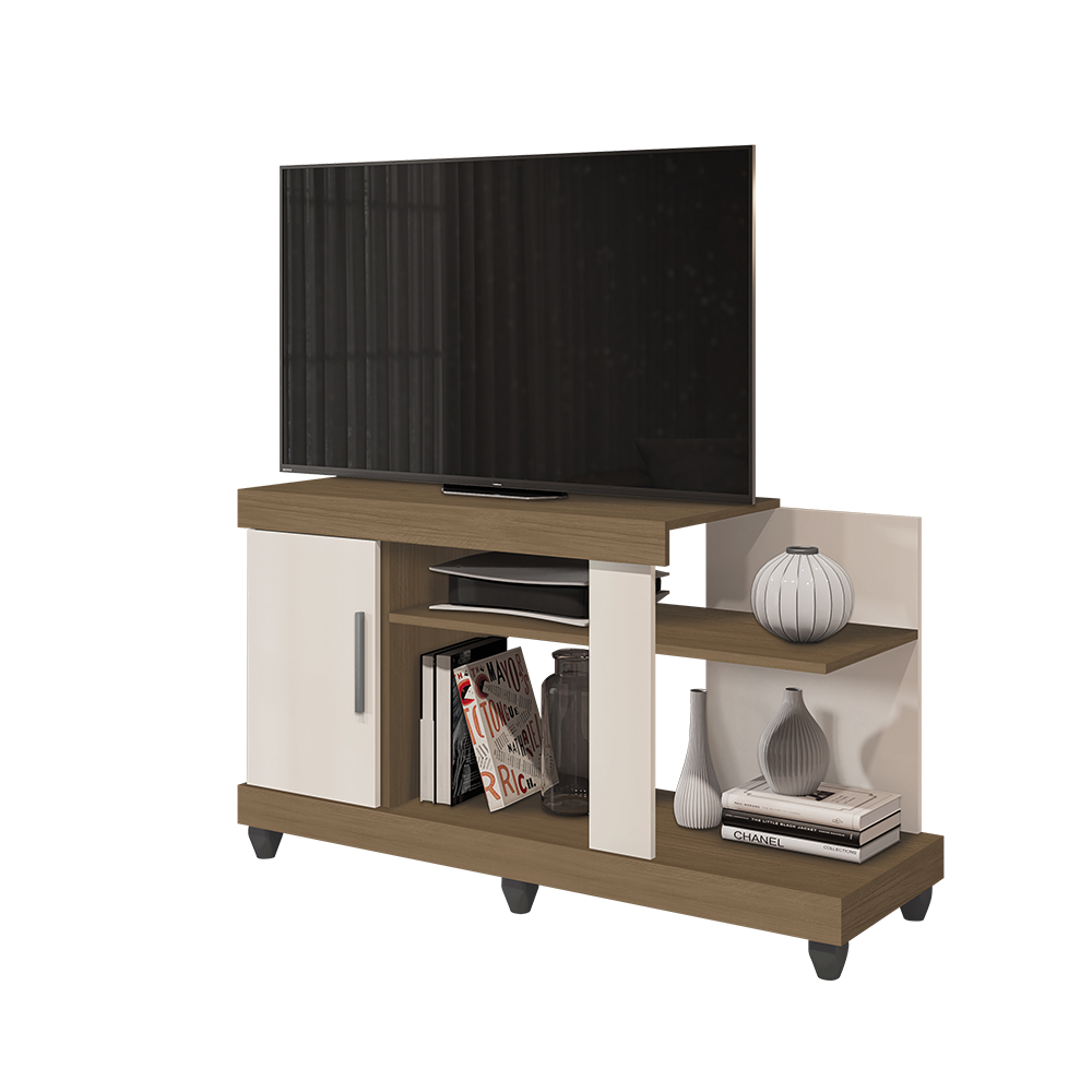 Rack Canada 120m Para TV até 42 Polegadas 1 Porta - Carvalho/ Off White Móveis Leão