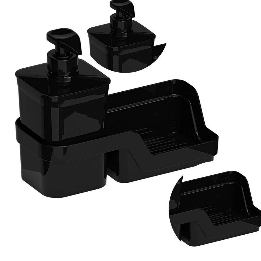 Dispenser Porta Detergente E Esponja Flat 500Ml Cor Preto