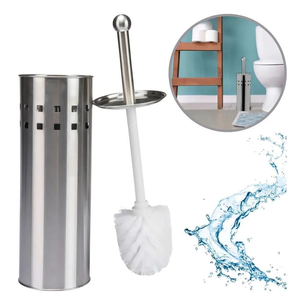 2X Escova Sanitária Limpador Vaso Acompanha Suporte De Aço I