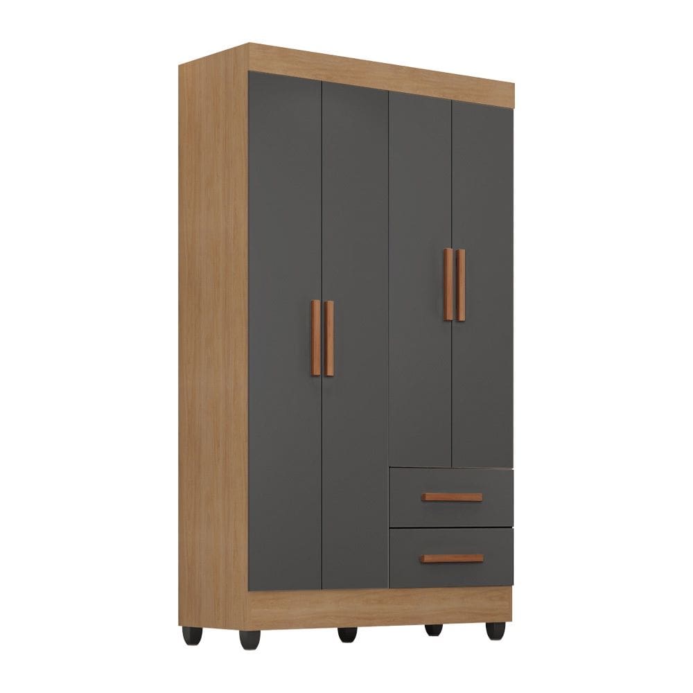 Roupeiro 1 metro 30464 Lite 4 Portas 2 Gavetas - Nature/Cinza Móveis Leão