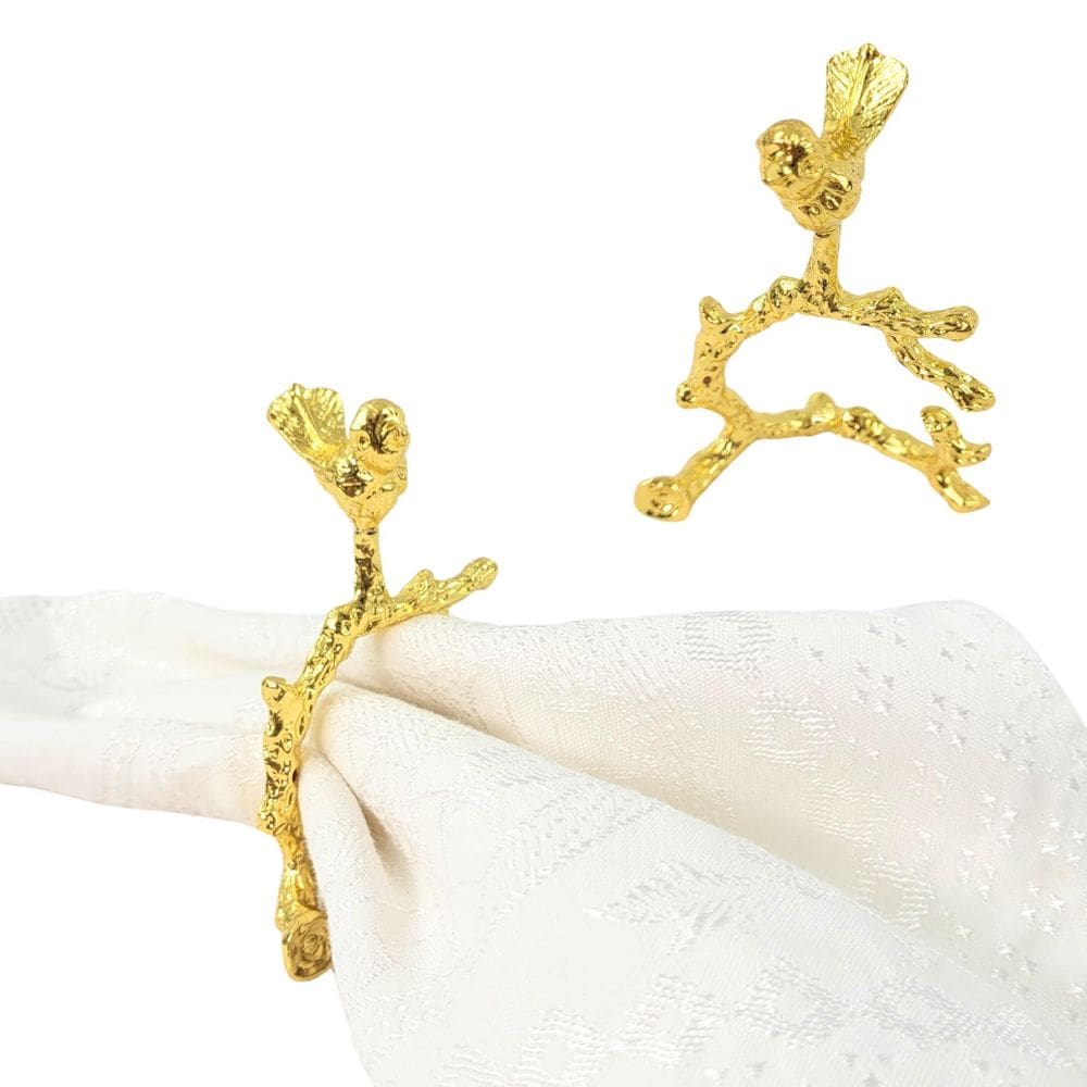 Kit 2 Porta Guardanapo Pássaro Dourado Galho Mesa Posta