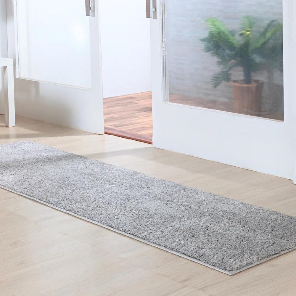 Tapete Passadeira 50X180 Peludo Quarto Corredor Prata/Cinza