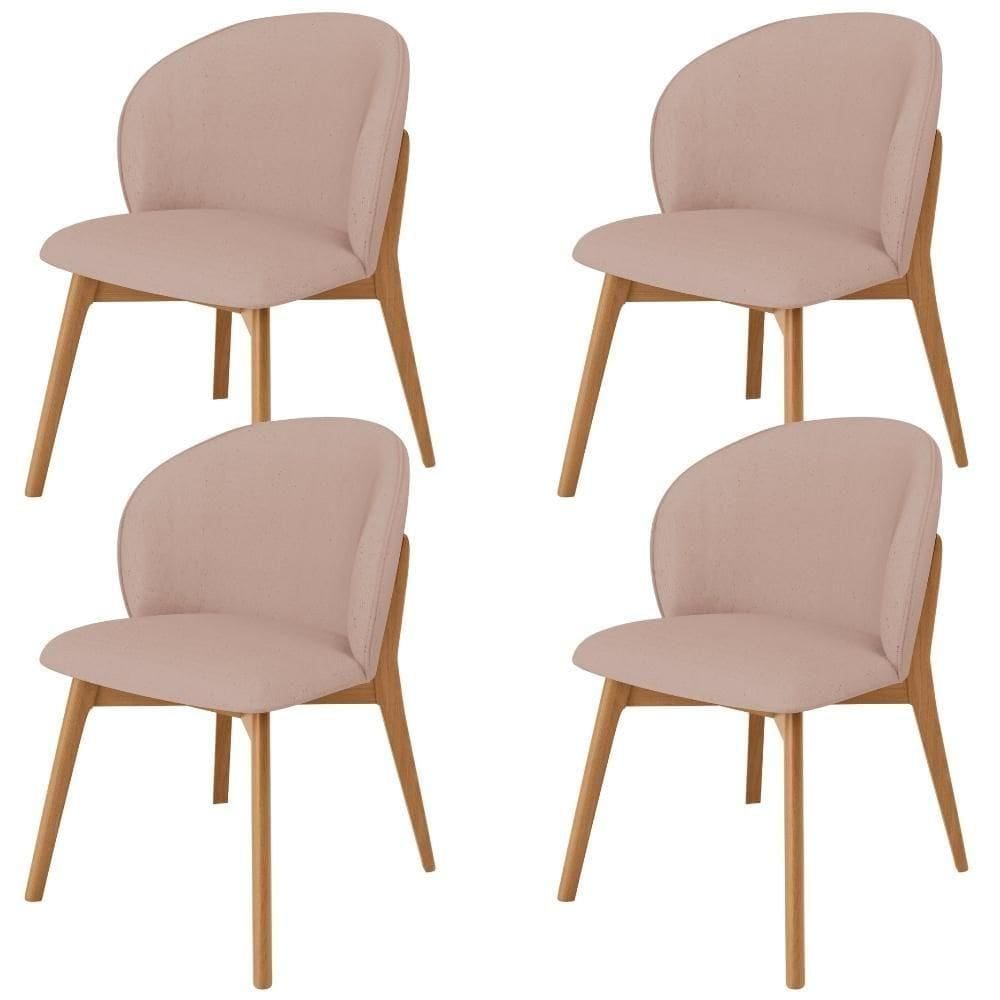 Kit 04 Cadeiras De Jantar E Estar Living Estofada Mia L02 Linho Rosê - Lyam Decor