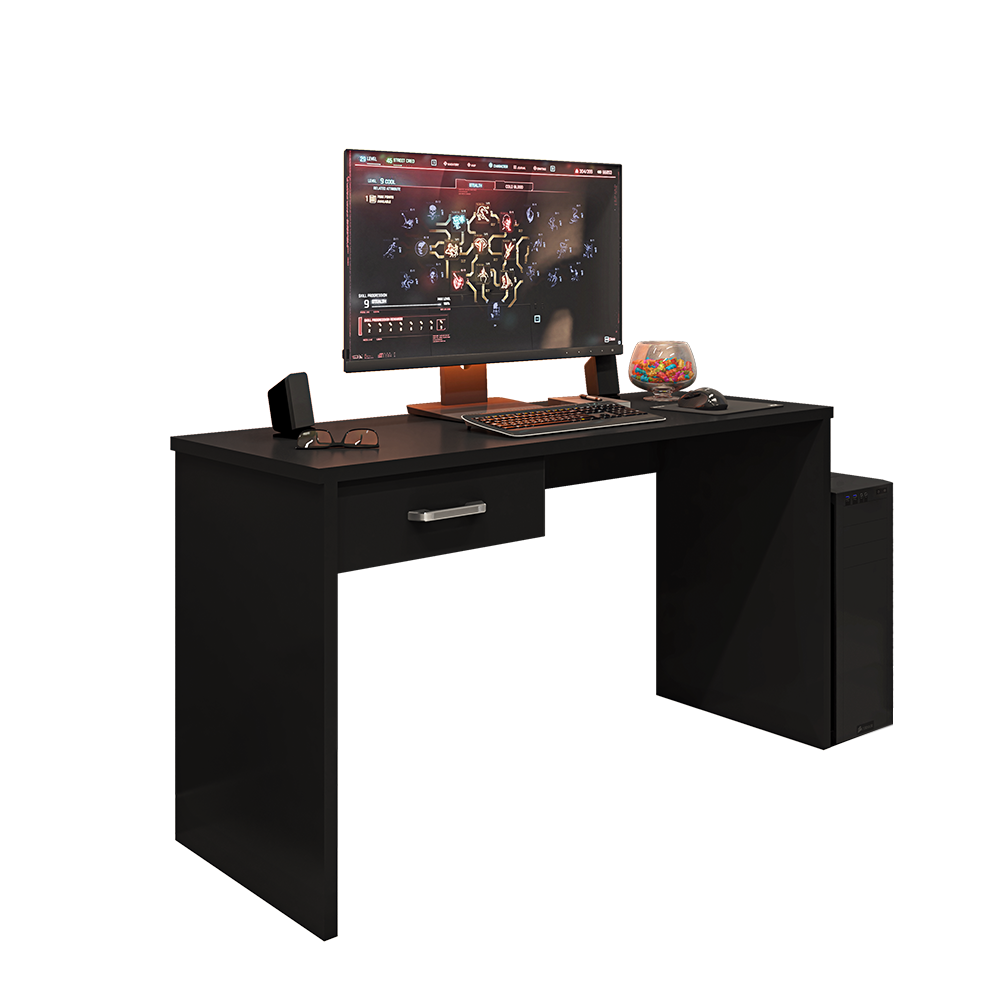 Mesa Gamer/Escrivaninha com 1 Gaveta 127m - Preto Móveis Leão
