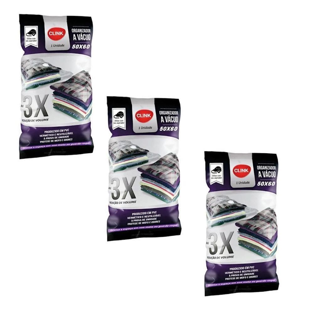 Kit 3 Sacos À Vácuo 50X60 Roupas Viagem Compacto Com Bomba