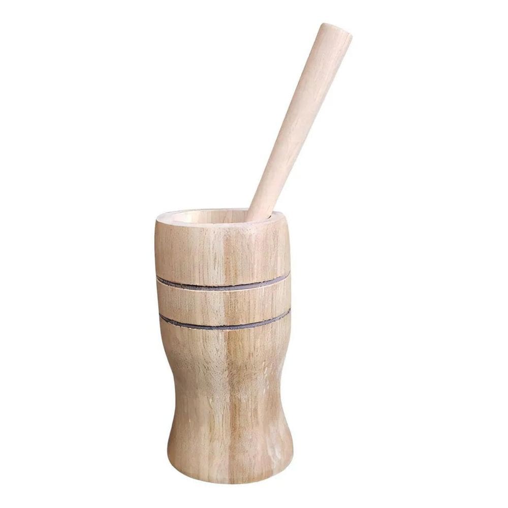 2X Pilão De Madeira Com Socador Amassador De Alho 10Cm