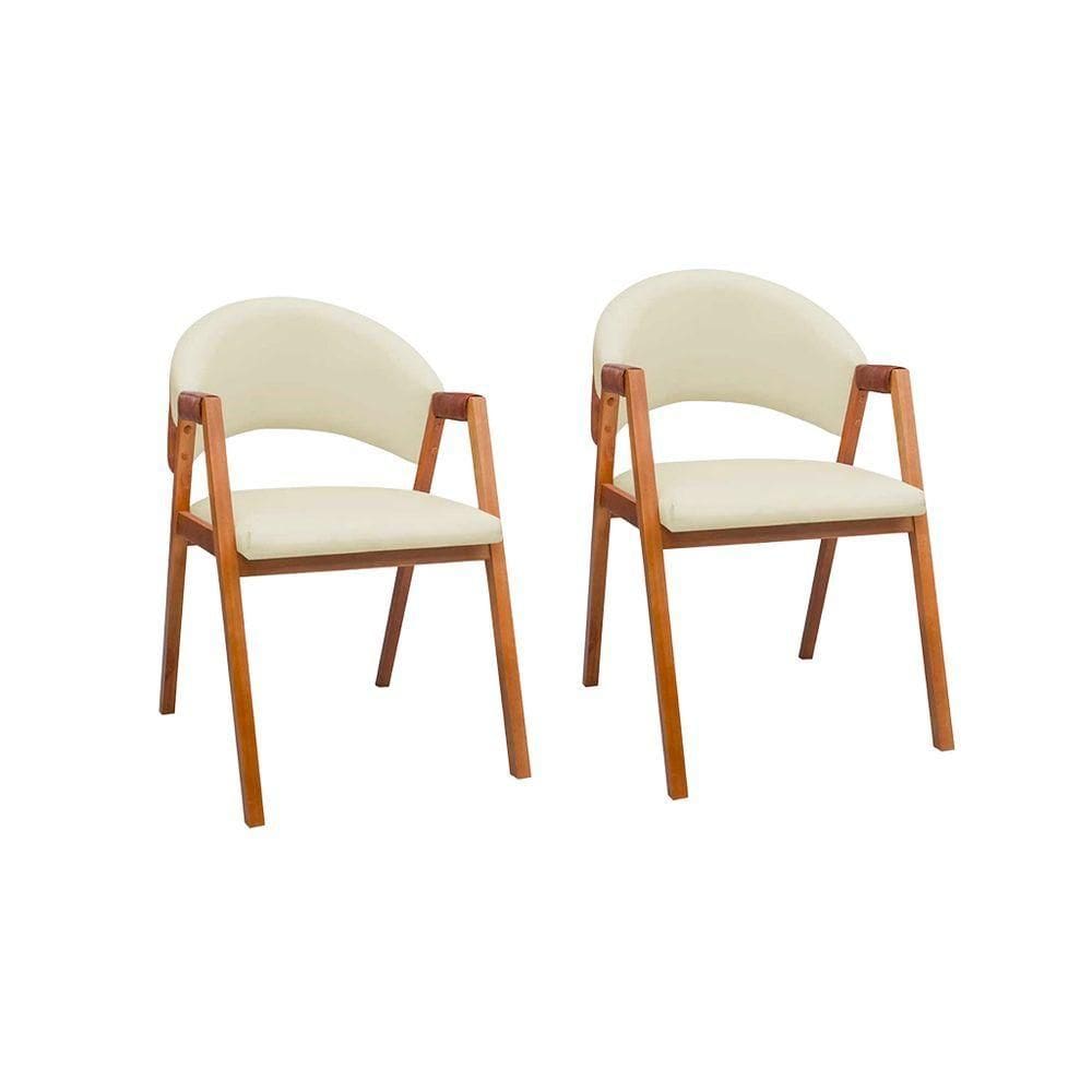 2 Cadeiras Sala De Jantar Em Madeira Luiza Sintético Ds Home Sintético Bege