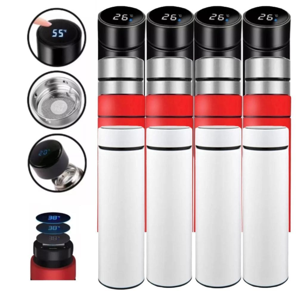Kit 12 Garrafas Térmicas Aço Inox Termômetro Led Digital