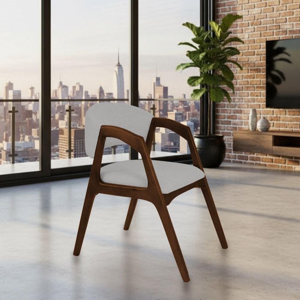 Cadeira De Jantar Gabriela Em Madeira E Mdf Mel Linho Cinza Prata