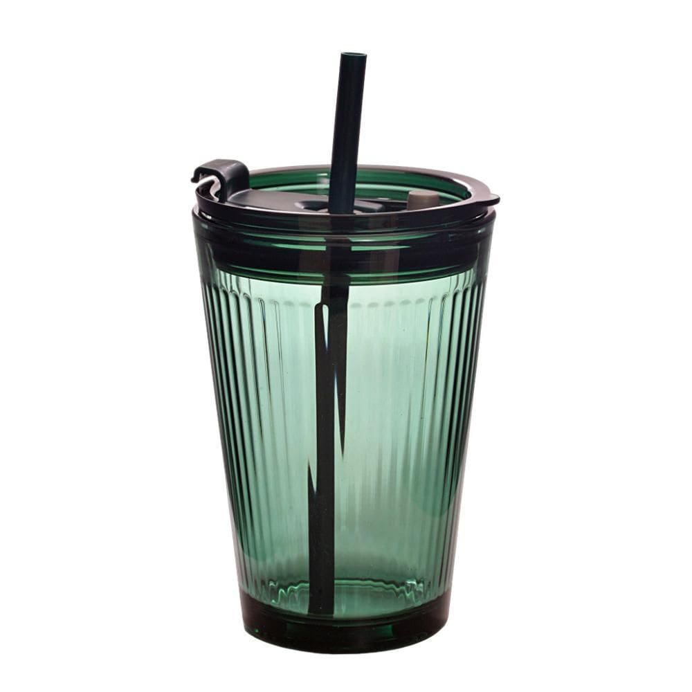 Copo Com Canudo E Tampa Vidro Enjoy 450Ml