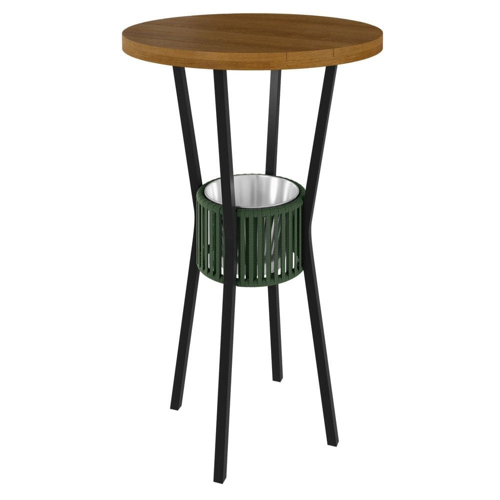Mesa Bistrô com Porta Gelo Bar 70cm Madeira Maciça Verde/Preto/Cinamomo