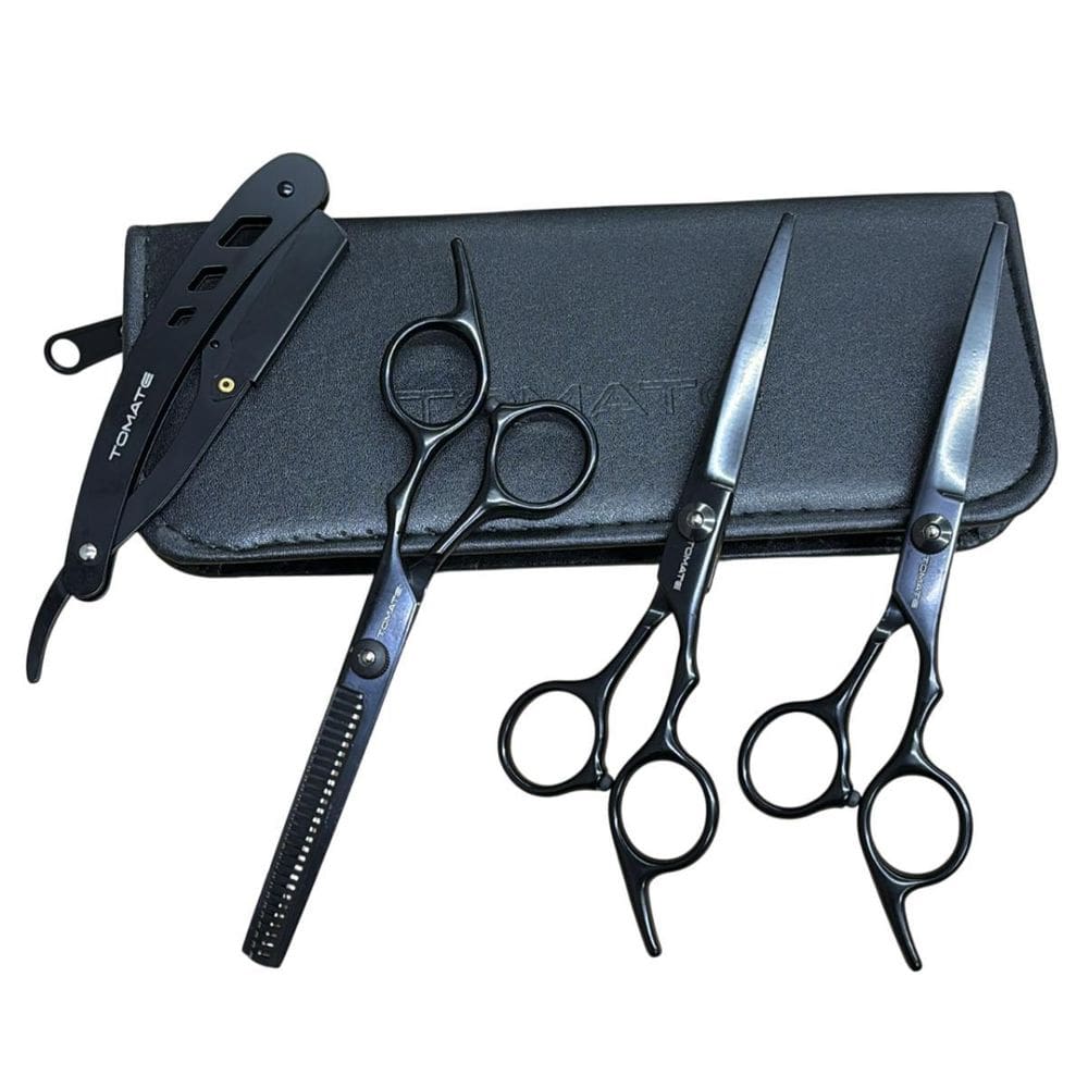 Kit Barbeiro 3 Tesouras Profissionais E Navalhete + Estojo