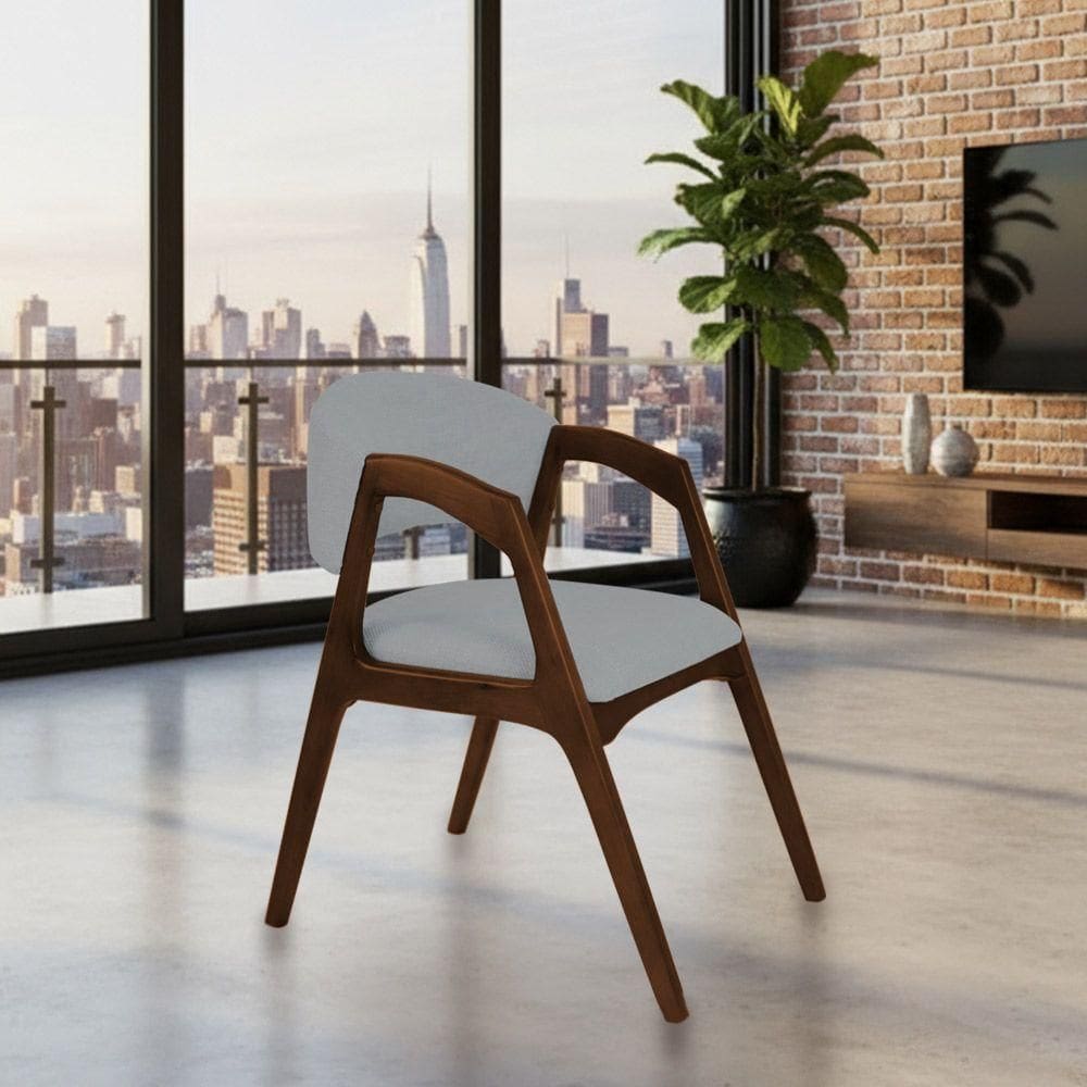 Cadeira De Jantar Gabriela Em Madeira E Mdf Mel Linho Cinza