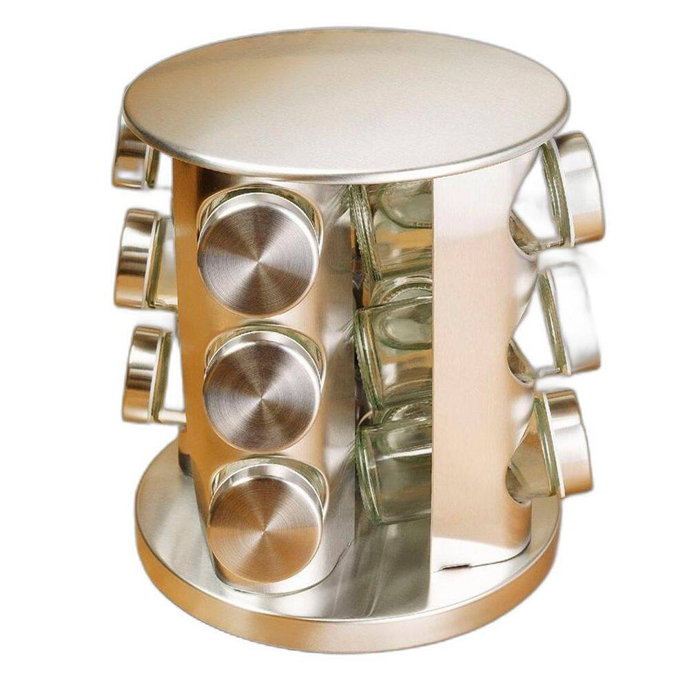 Conjunto Porta Temperos Vidro Giratório Tampa Inox Cozinha