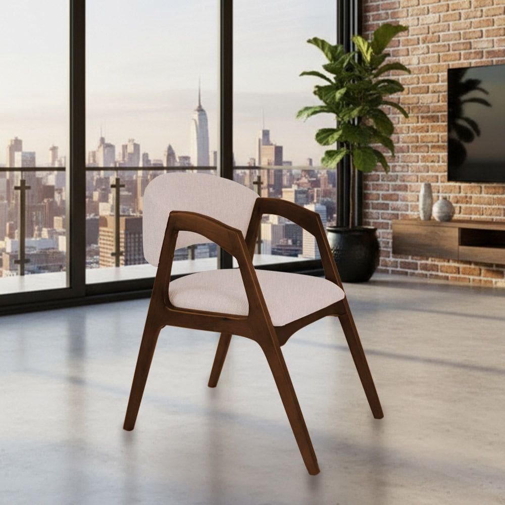 Cadeira De Jantar Gabriela Em Madeira E Mdf Mel Linho Bege