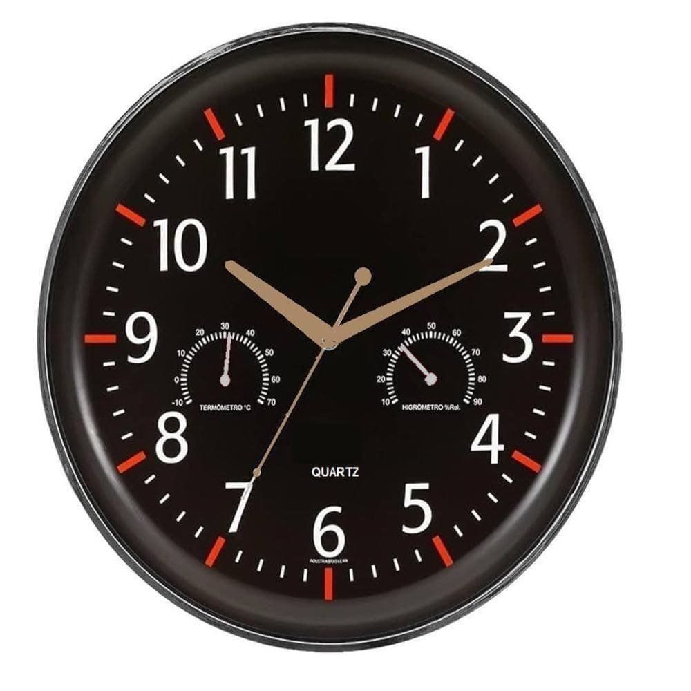 Relogio Parede Termometro Higrometro Medidor Temperatura Decorativo Escritorio Vintage Preto Luxo