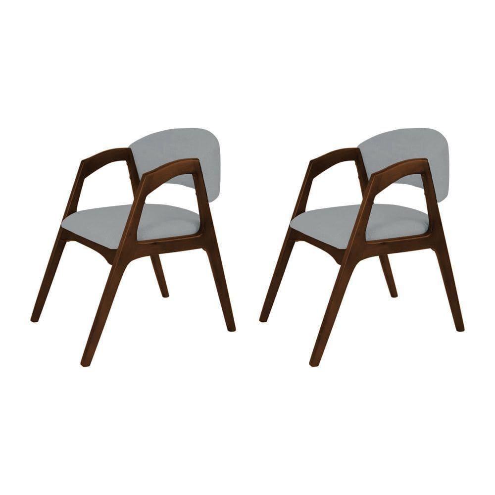 Conjunto Com 2 Cadeiras De Jantar Estofada Gabriela Em Madeira E Mdf Mel Linho Cinza