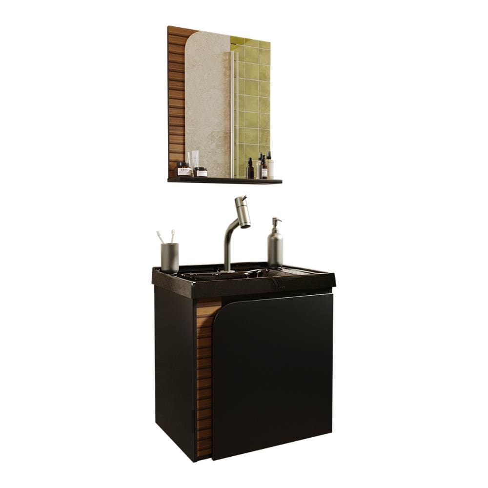 Gabinete Banheiro Lirio com 1 Porta Espelheira e Cuba Preta