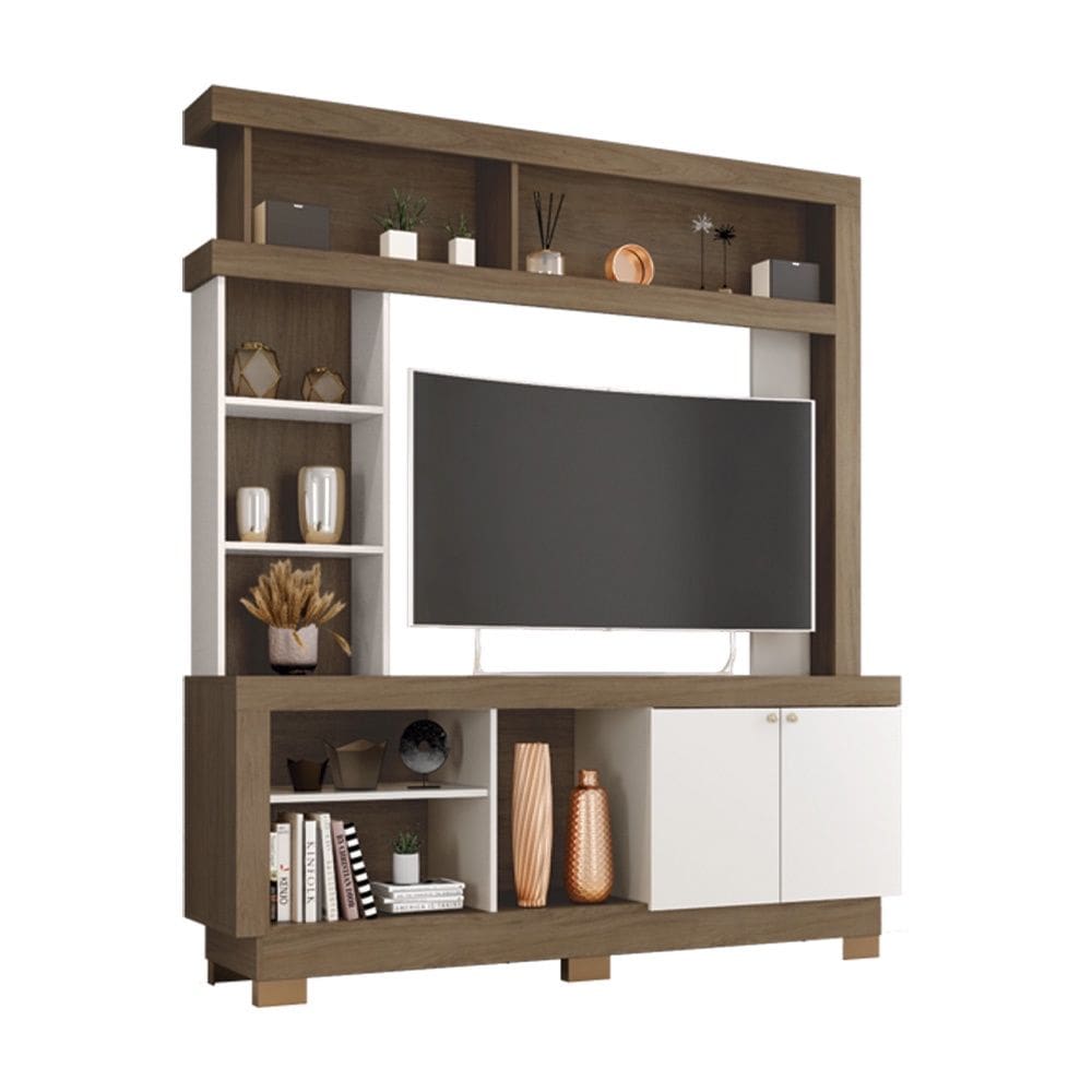 Estante Mali 60505 P/ Tv até 47``  2 Portas Nichos Decorativos - Carvalho Oak/ Off White   Móveis Leão