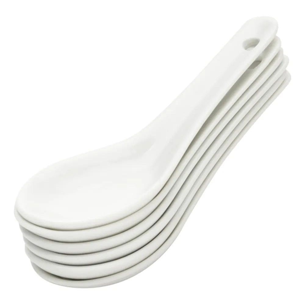 10X Kit 6 Colheres Para Finger Food De Porcelana Branca 8309