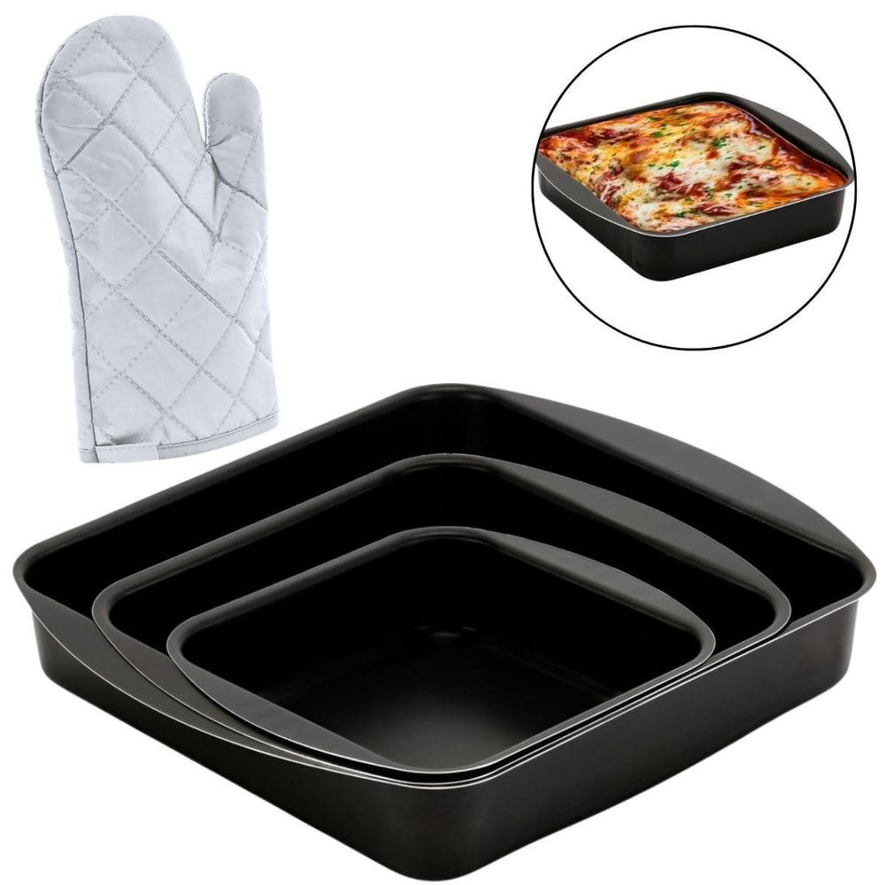 Jogo Assadeiras Forma 3 Peças Antiaderentes + Luva Térmica