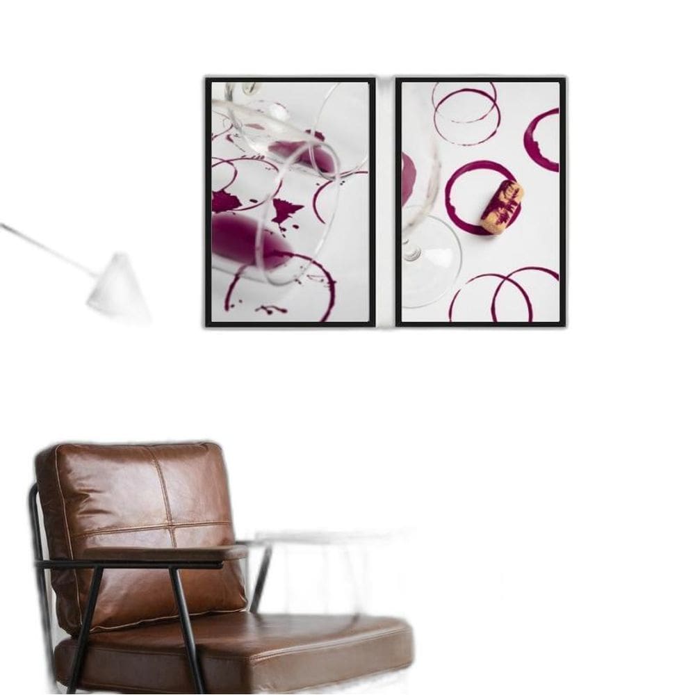 Kit 2 Quadros Arte Vinho Tinto - Fotos 33X24Cm - Com Vidro