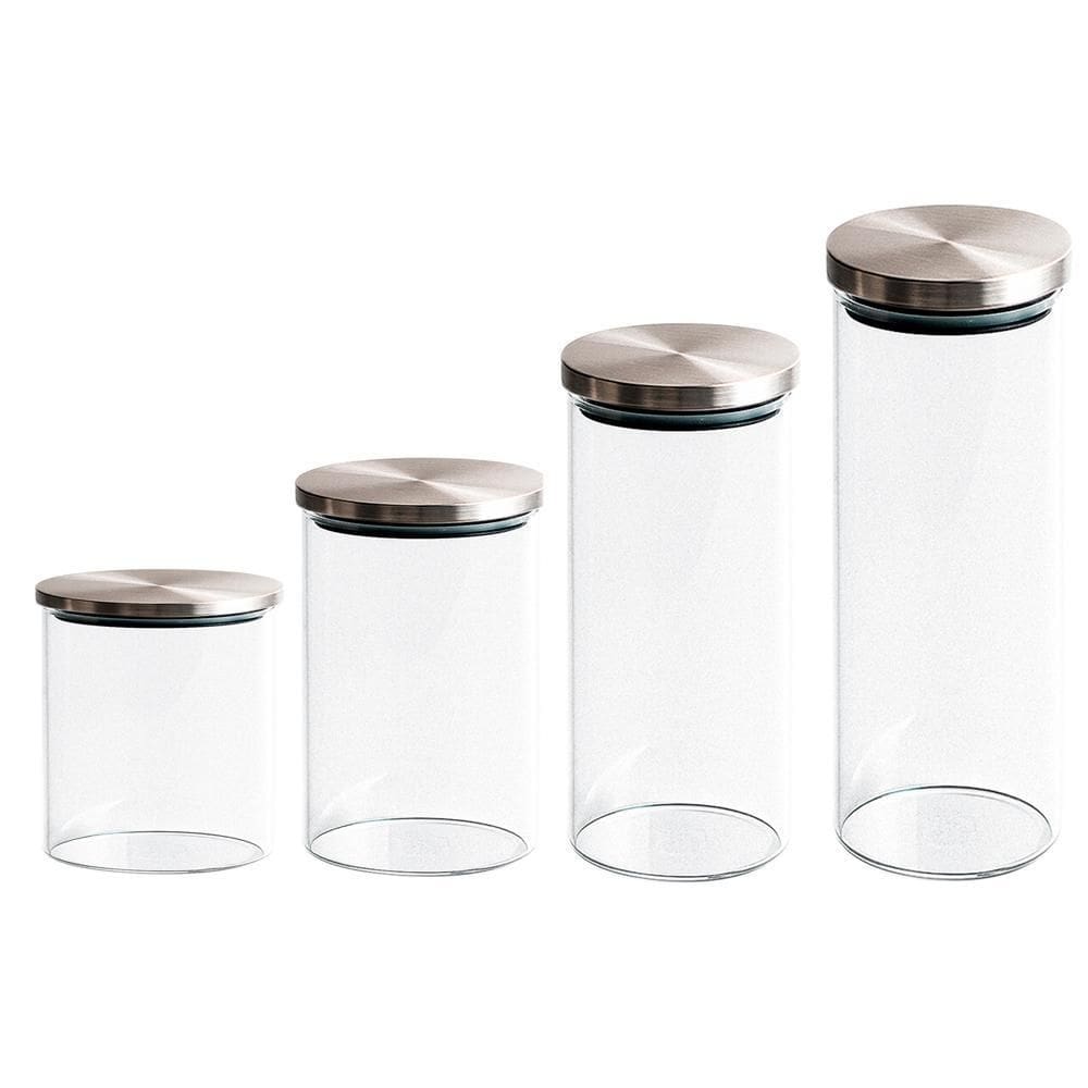 Jogo De Potes Herméticos Vidro Tampa Inox 4 Peças Vista Home