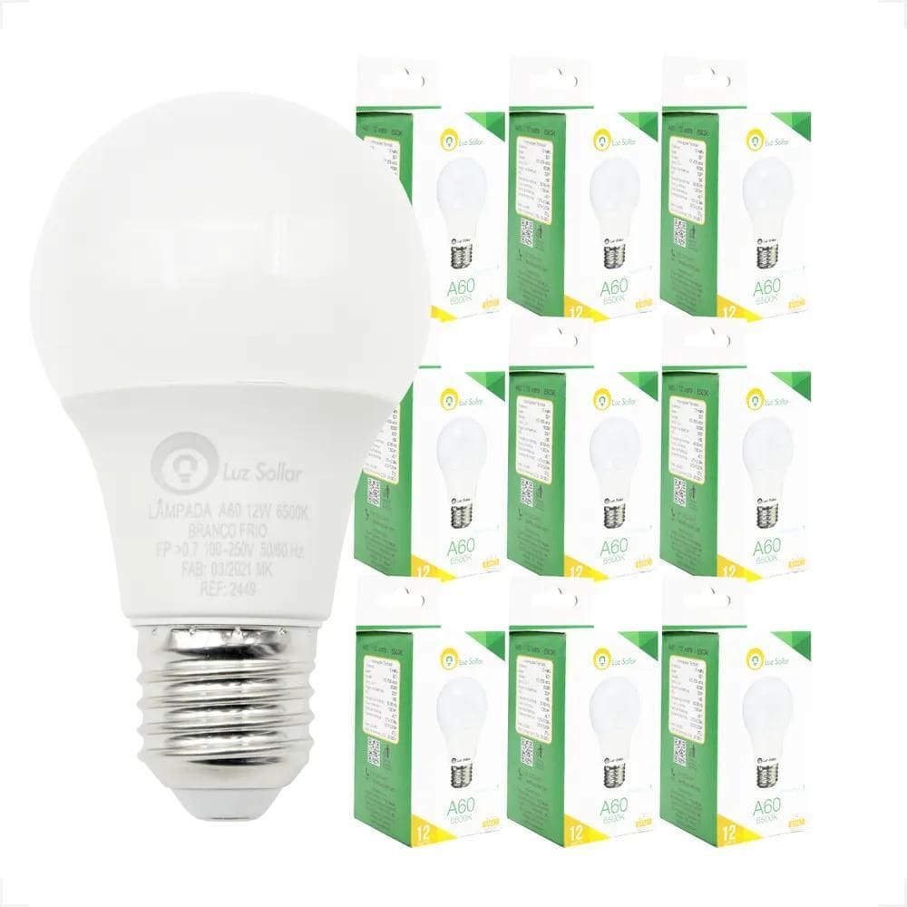 10X Kit 10 Lâmpadas 12W Led Bulbo E27 Branco Frio 6500K Biv