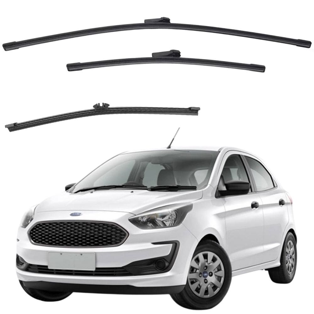Kit Palhetas Ka Hatch 2014 a 2021 Limpador de Parabrisa e Vidro Traseiro de Silicone Chuva