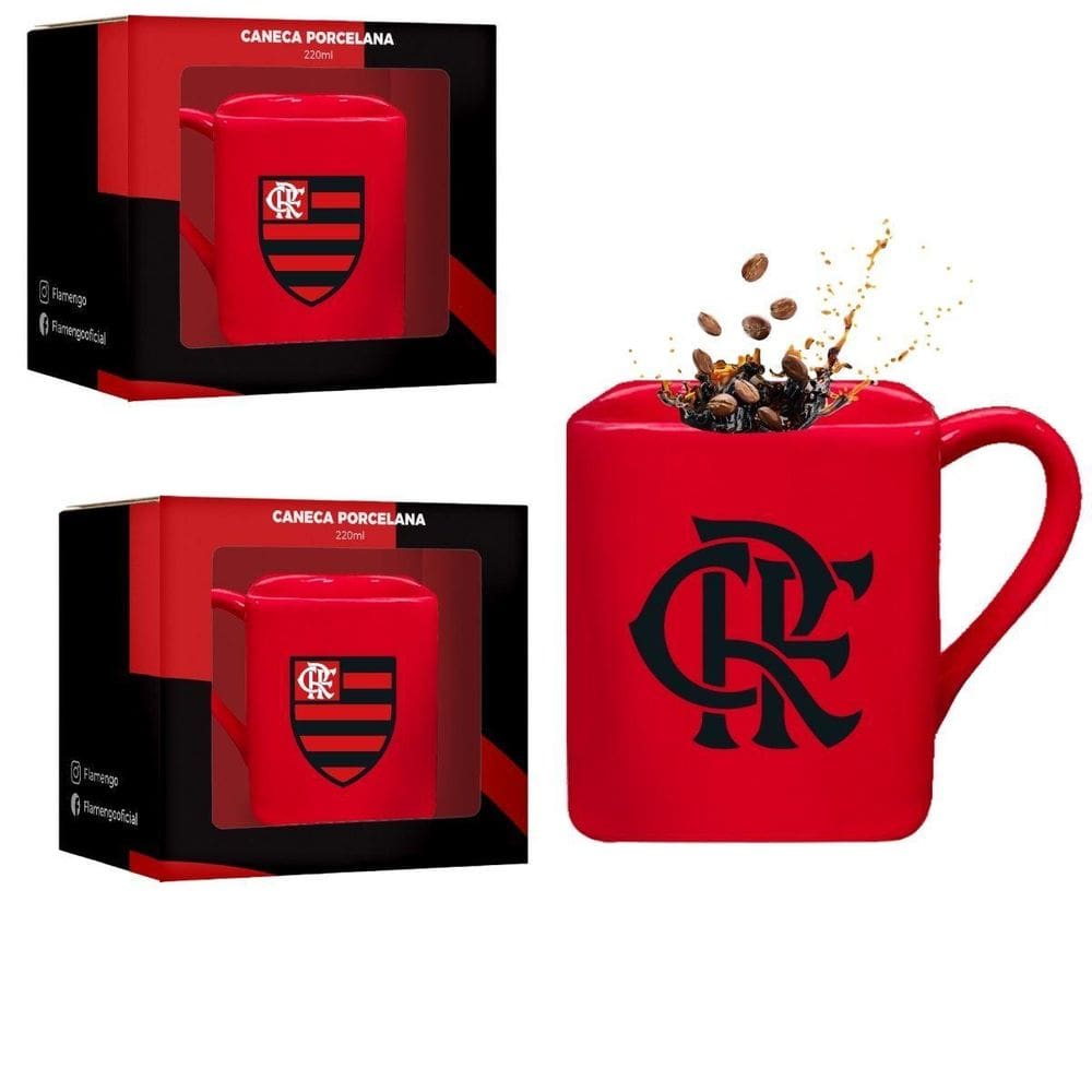 Kit 2Un Canecas Porcelana Premium Xícara Vermelha Quadrada