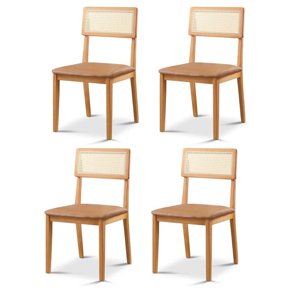 Kit 4 Cadeiras de Jantar com Encosto de Telinha Ava Caramelo/Marrom