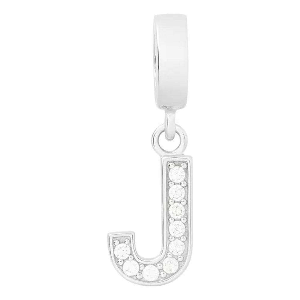 Pingente Berloque Iniciais Cristal Prata 925 Prata - J