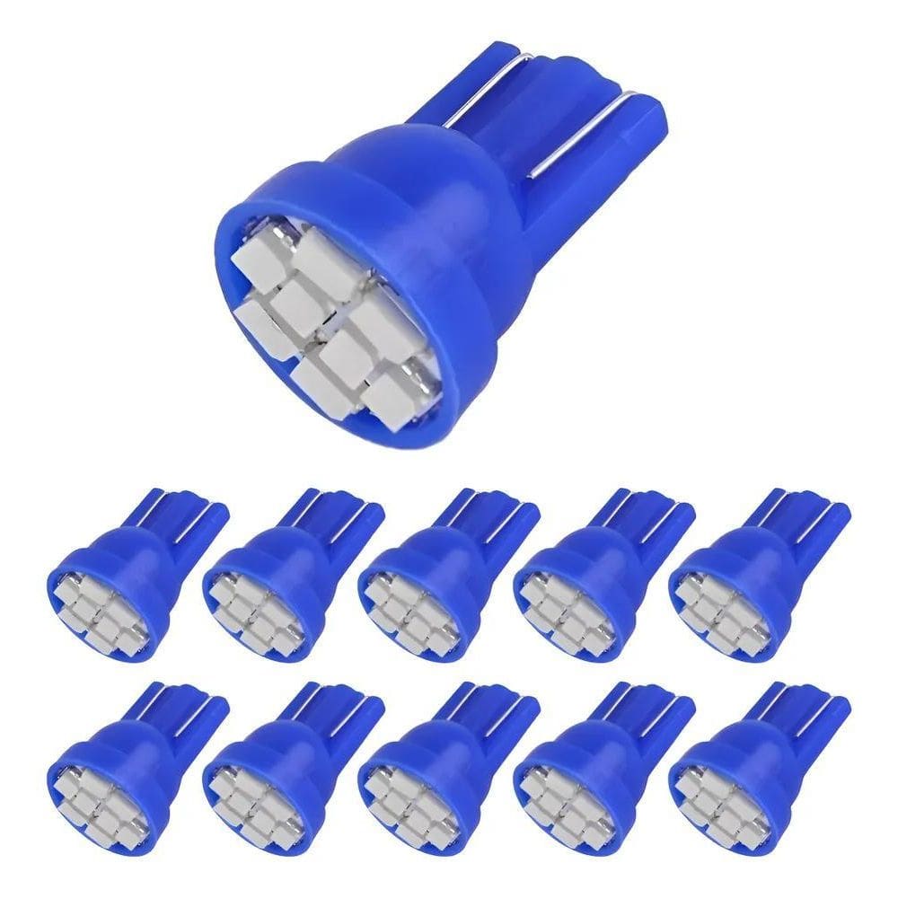 Kit 20 Lampada T10 8 Led Azul Pingo Luz 12 Volts