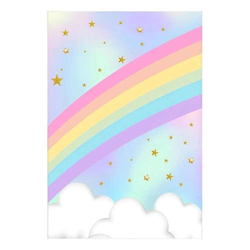 Painel Festa Retangular Vertical Casadinho Unicórnio Arco-Ír