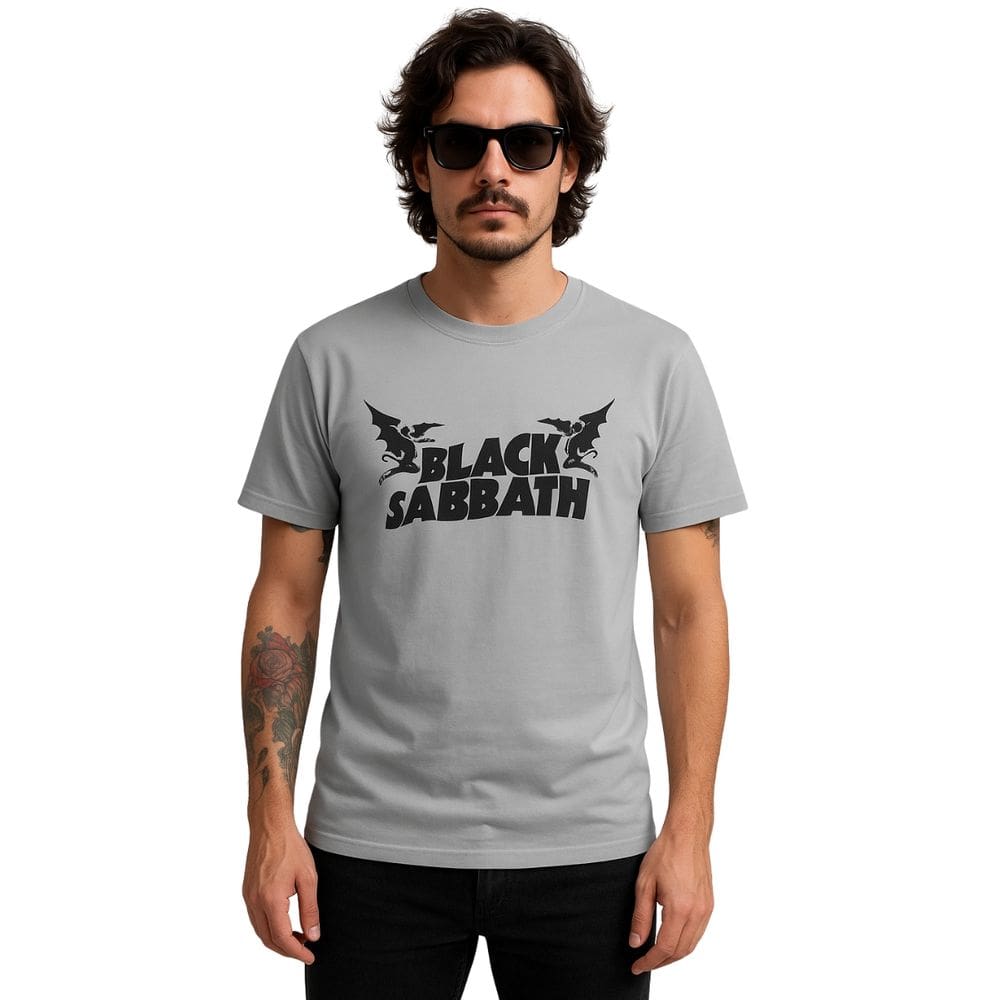 Camiseta Rock Cinza Black Sabbath Lenda Heavy Metal Black
