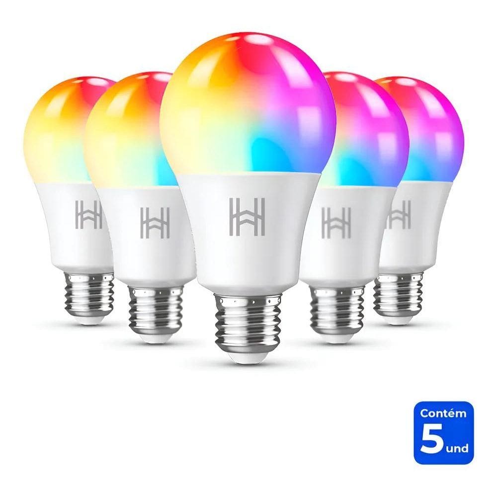 Kit 5 Lâmpadas Inteligente Led 10W Rgb Wifi Smart Alexa Goog