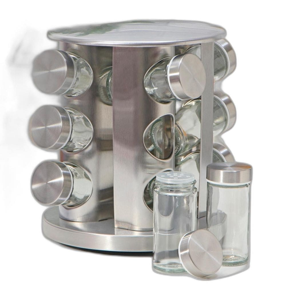 Conjunto Porta Condimento Giratório Vidro Tampa Inox Ideal