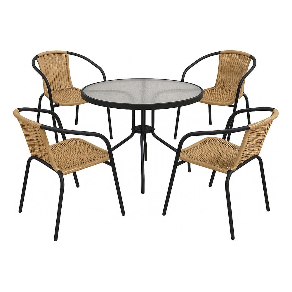 Conjunto Jardim Varanda Mesa 80cm 4 Cadeiras Aco Rattan Rio Bege