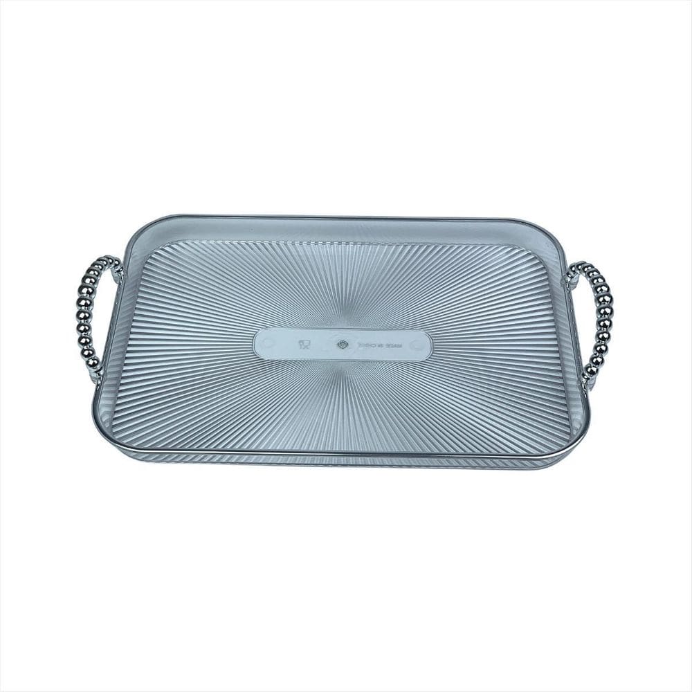 Bandeja Alça Prateada Retangular Grande Luxo Multiuso Taças