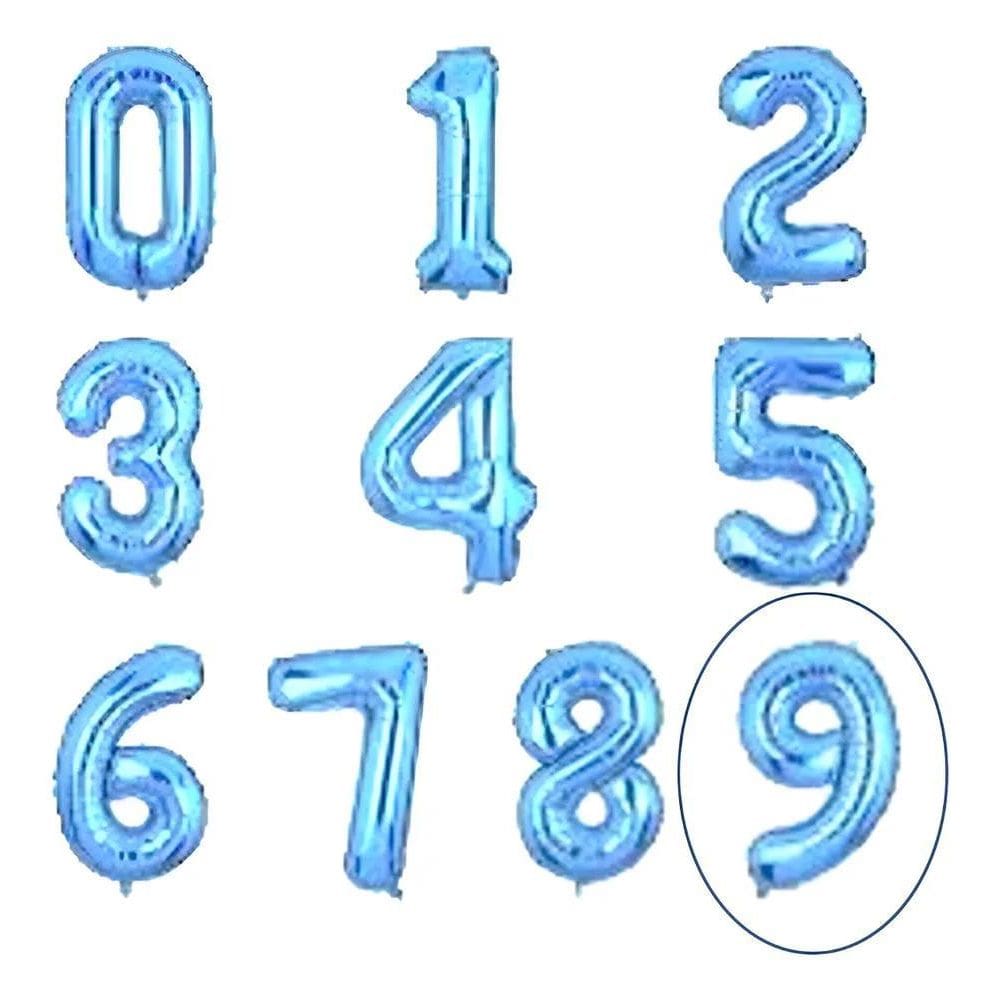 1 Un Balão Bexiga Número Metalizado Azul Grande 75Cm 9