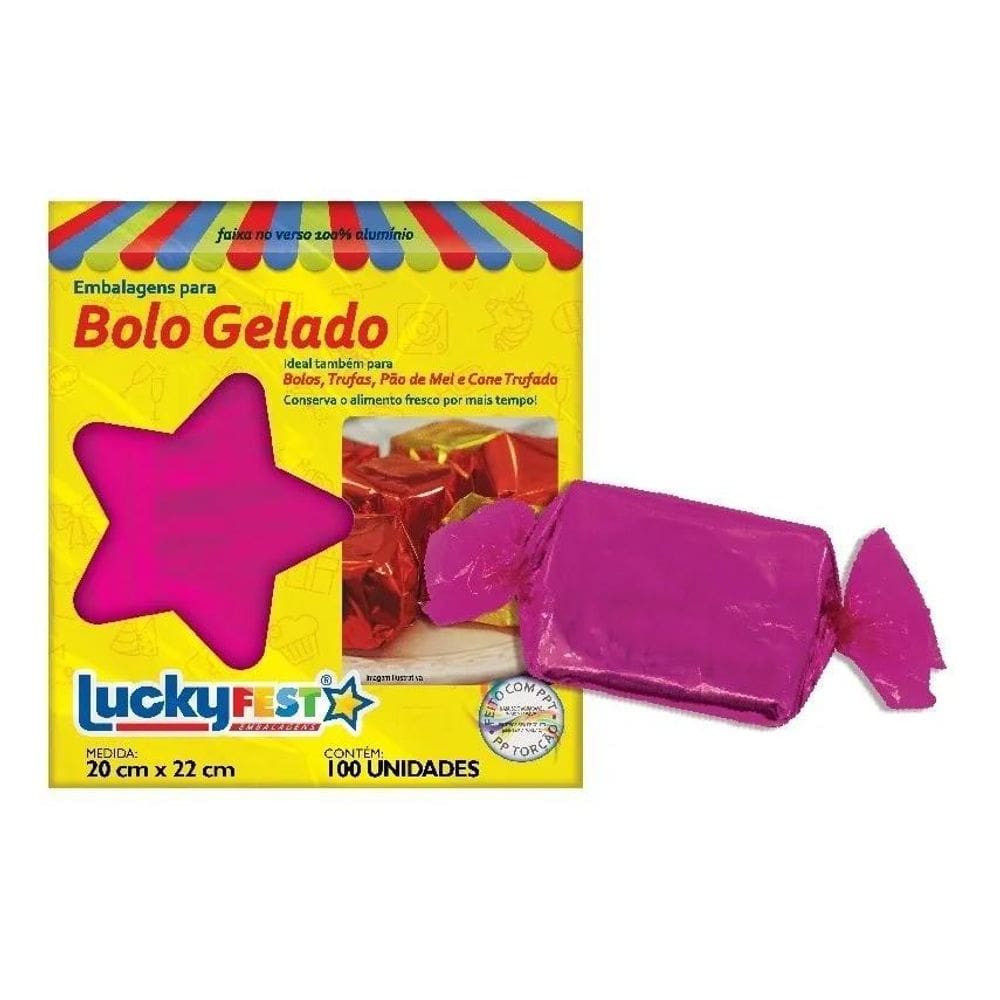 Embalagem Laminada Para Bolo Gelado 20X22 Com 100 Unida Pink