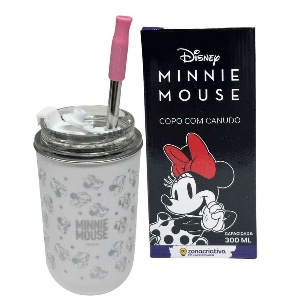 Copo Inox Canudo E Tampa 300Ml Minnie Mouse - Zona Criativa