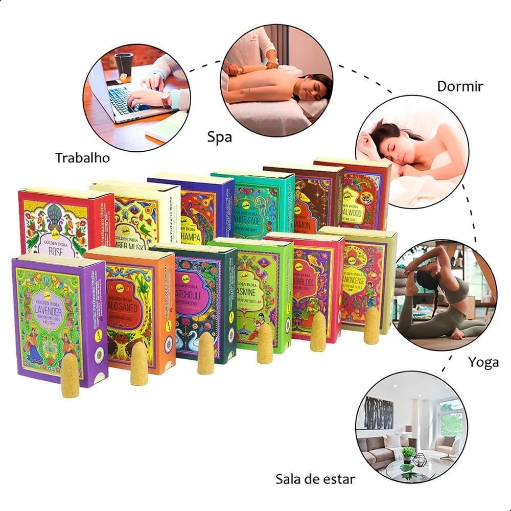 Incenso Cone Cascata Golden Índia 5 Caixas Com 10 Cones Frag